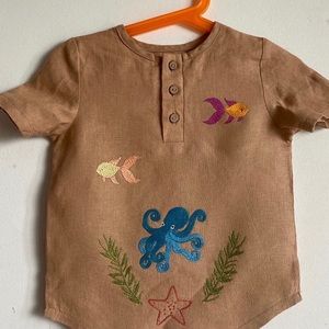 Under the sea. Hand embroidered, linen shirt.